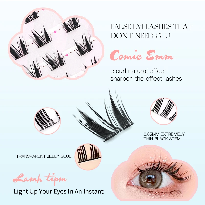 10 行 60 クラスター自己粘着まつげクラスターまつげ接着剤なし個別まつげソフトまつげクラスター再利用可能