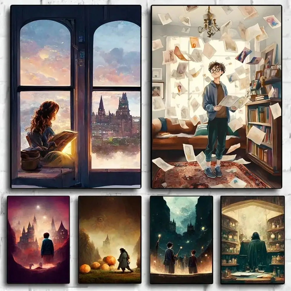 Classic Magic Movie Wizard World Posters  Magic School Train Canvas Print for Office  Living Room Decor