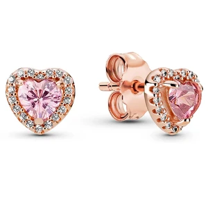 Pink Heart Pink Gold mit Ringen und Ohrringen für Frauen, Charme -Halskette, DIY -Schmuck, originelle Pandora -Anpassungen, Weihnachts- und Geburtstagsgeschenk gebadet 10 Hauptverkäufe Pandora Ohrring - №10
