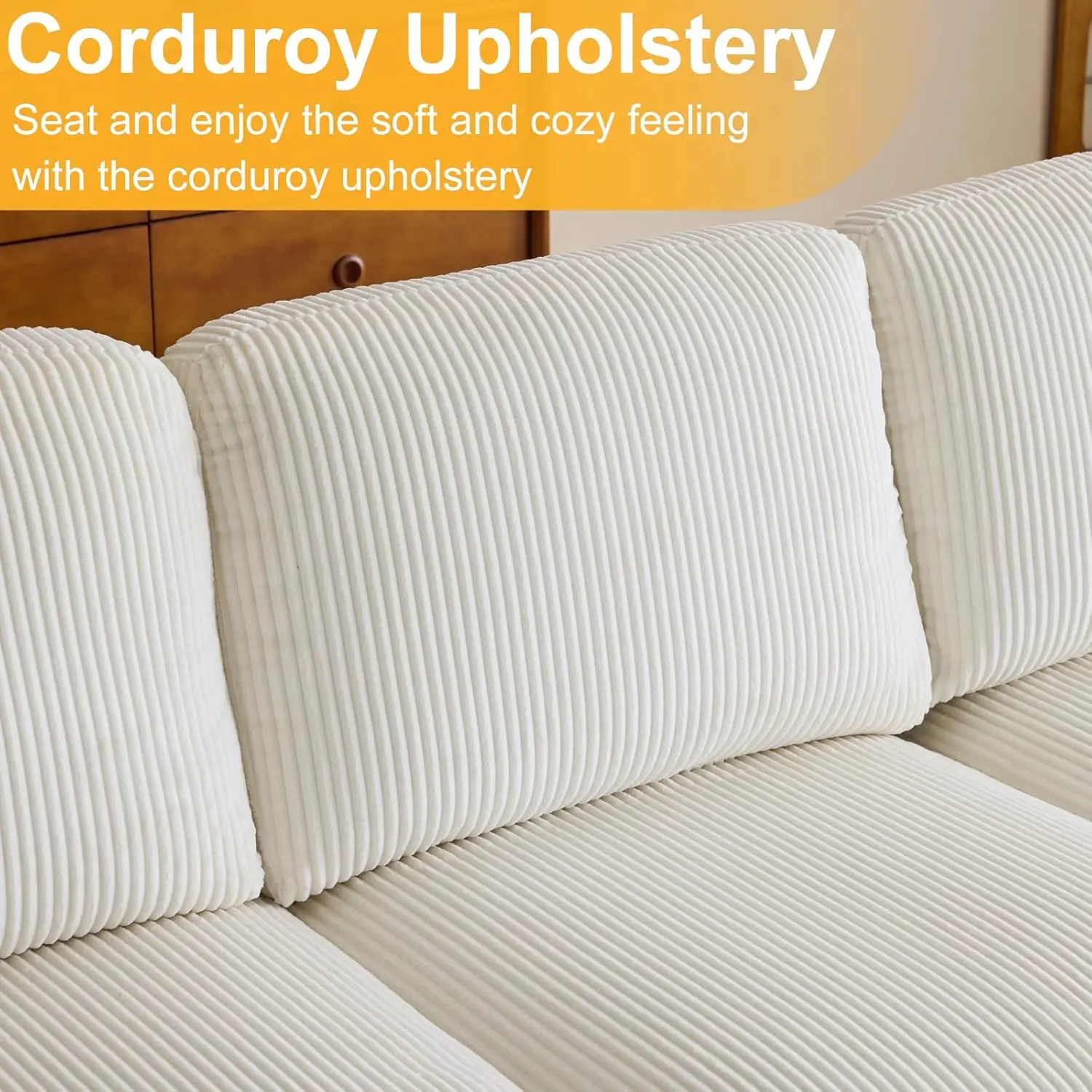 أريكة مقسمة على شكل حرف U مقاس 111 بوصة أريكة حديثة ذات 4 مقاعد مع كراسي أريكة منجدة من قماش سروال قصير بأرجل خشبية محببة #3