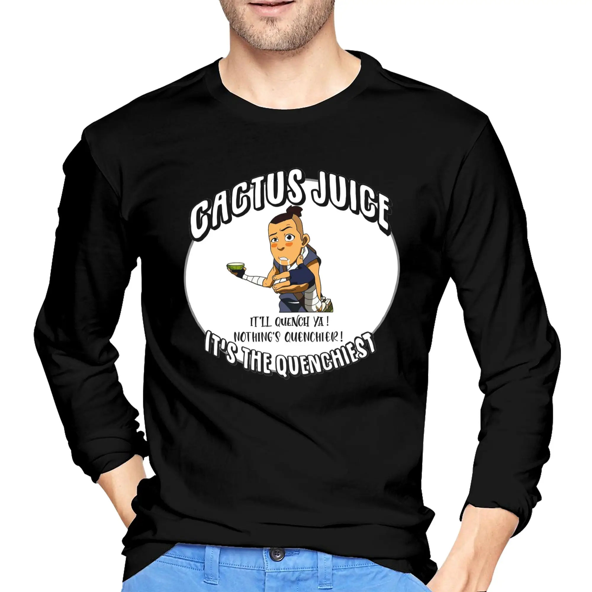 

Sokka's Cactus Juice Avatar The Last Airbender Мужская футболка с длинными рукавами Модные футболки с круглым вырезом Весенние и осенние мужские топы