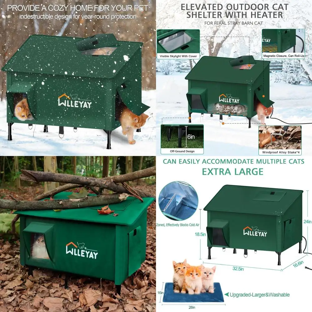 

Большой изолированный уличный кошачий домик для зимы, устойчивое к атмосферным воздействиям прикрытие с аварийной дверью и окном на крыше для нескольких кошек