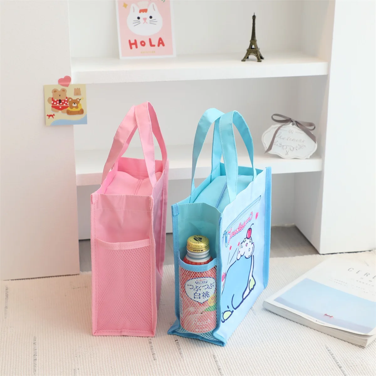 Sanrio Cinnamoroll Kuromi Mymelody Cartoon Oxford cloth Double Layer Tuition Bag Art Bag School Tote Bag Girl Learn Tote Gifts