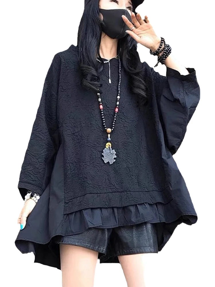 2023 Spring Fashion Tees Womens O-Neck Design Black Luxury T-shirts European Style Patchwork Gothic Loose Tops Leisure Clothes