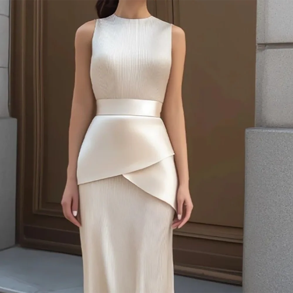 Classic O-Neck Ruched Sleeveless Straight Formal Evening Dresses Birthday Party Prom Gowns Customized