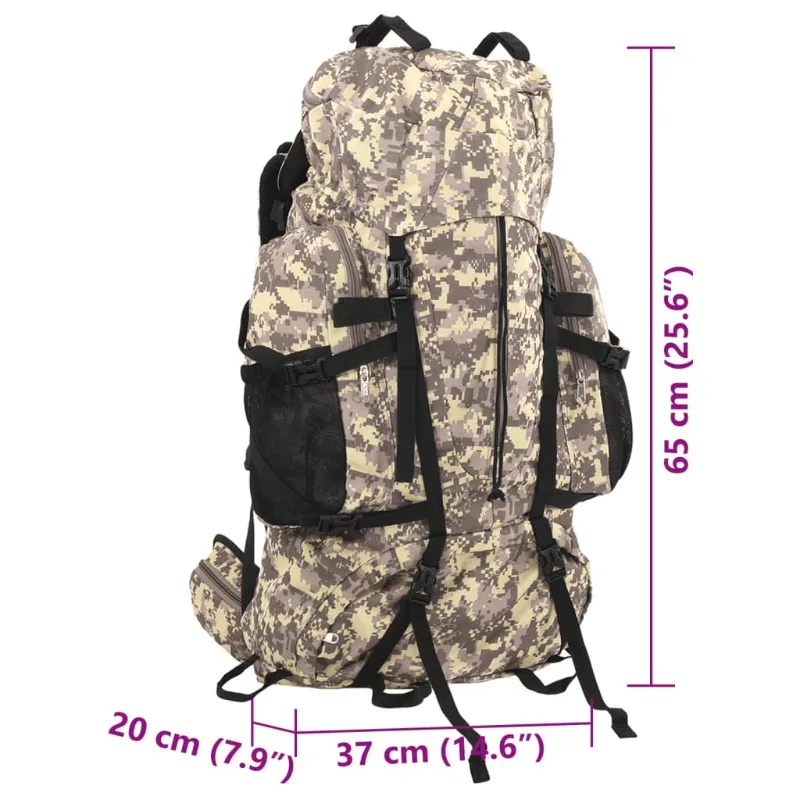 Brauner Camouflage-Wanderrucksack 60 L aus Oxford-Gewebe. Outdoor-Rucksäcke eignen sich zum Klettern und Wandern.