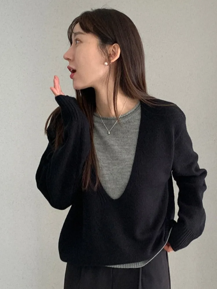 Chique losse casual kleur Blo Long Sve gebreide trui Herfstontwerp Veelzijdige ronde Ne Color gebreide kleding voor dames