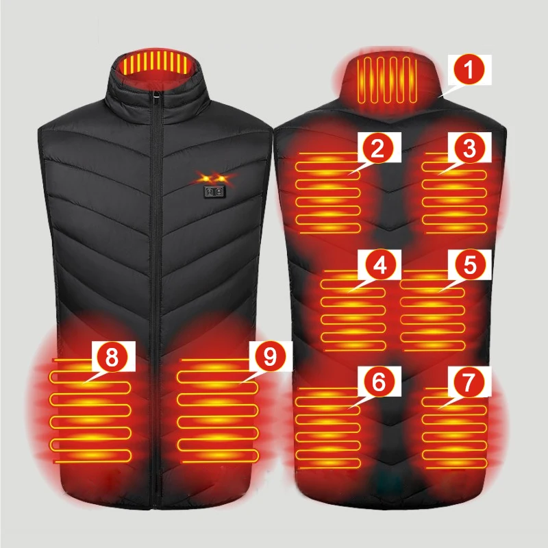 

Зимний 9-зонный жилет с подогревом, уличный жилет для кемпинга и охоты, мужской USB-нагреватель, куртка с электрическим подогревом, терможилет, одежда с подогревом