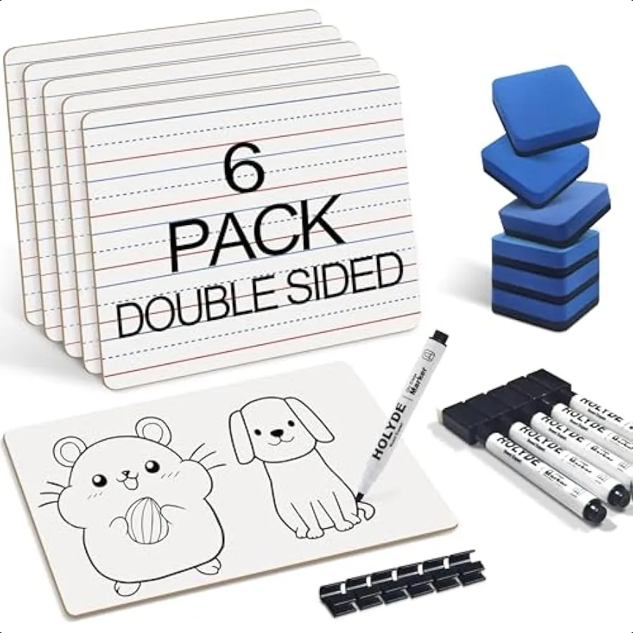 

Dry Erase Boards 6 Pack Double Sided Small Whiteboards with Lines for Students Teacher and Classroom Pack 9"x12" Mini Individua