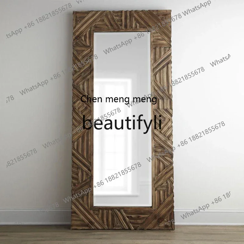 

D06 Customized new Chinese full-body mirror retro carved full-length mirror medium and ancient living room floor mirror