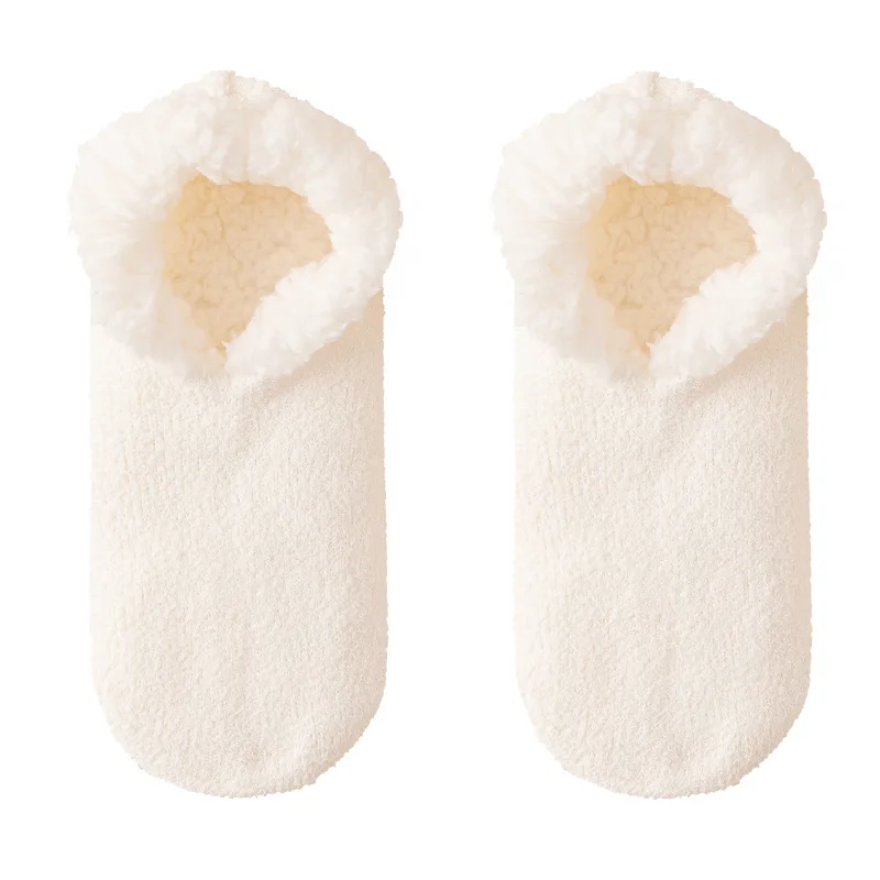 Non-Slip Grip Sock Slipper Indoor Lamb Fleece Women Thickened anti-slip Floor Home Warm non-shedding Shoe Covers 2W105