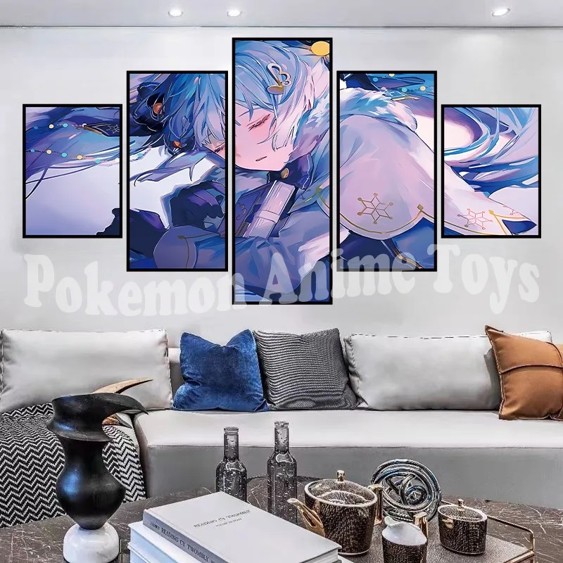 5pcs/set Virtual Idol H-Hatsunes M-Miku Canvas Poster Modern Art Mural Indoor Bedroom Bedside Display Combination Painting