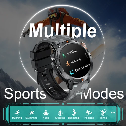 Imagen 2 del producto Reloj Inteligente FOXBOX para Hombre, Reloj Deportivo con Brújula, Linterna, Batería de 400 mAh, Llamadas Bluetooth, Resistente al Agua, Duradero, para Exteriores