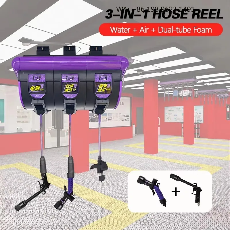 3-in-1 Retractable Hose Reel (Water/Air/) | Heavy Duty Steel Wire Car Wash Tool
