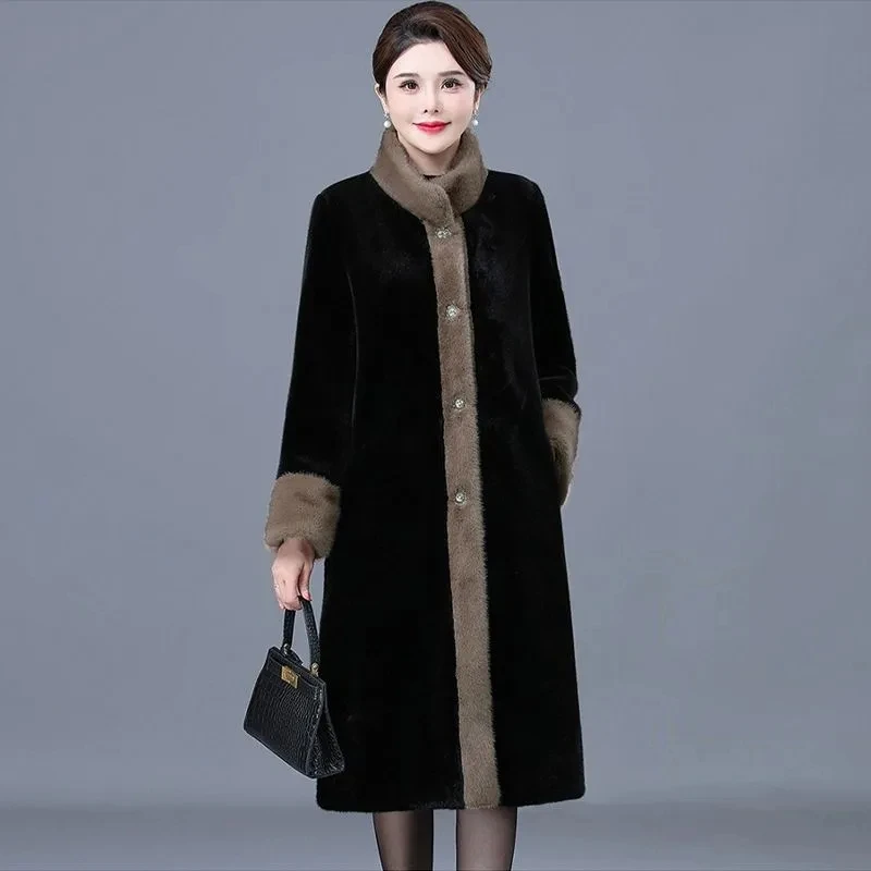 Mother Winter Jacket High-quality Soft Imitation Mink Fur Coat Noble Elegant Women Thicked Warm Long Parkas Female Fur Overcoat