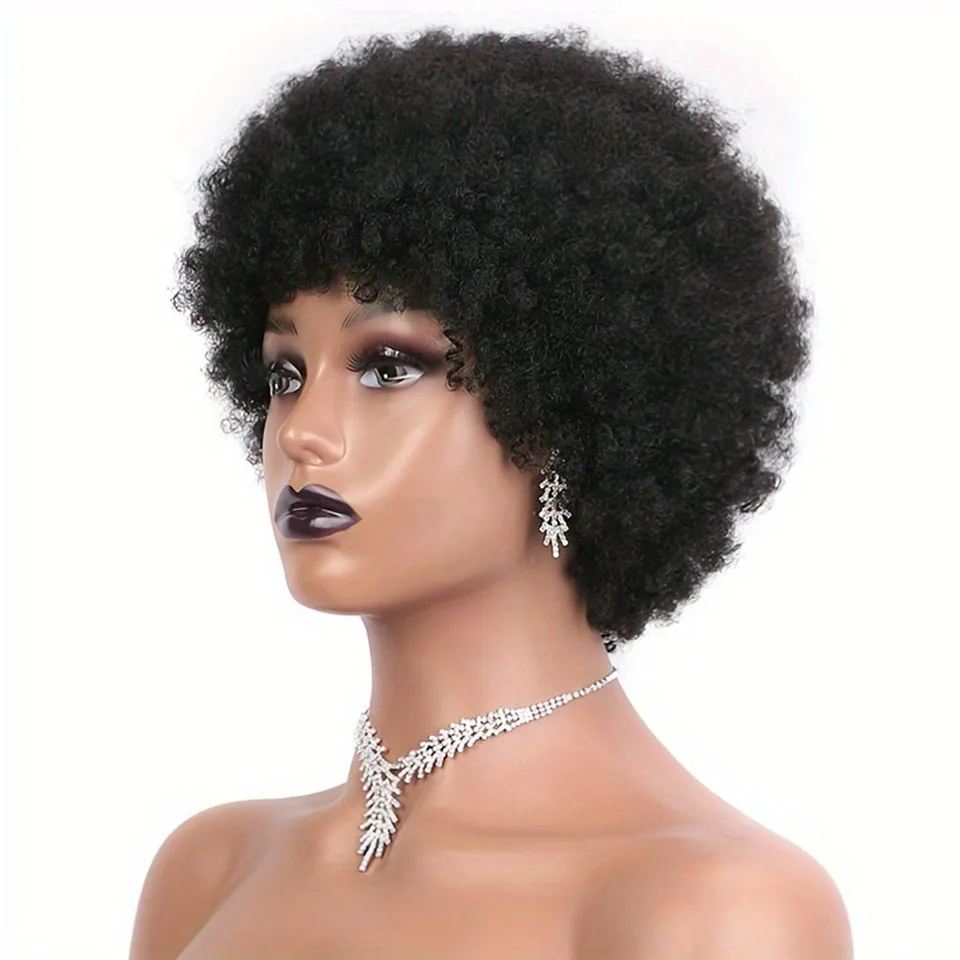 

Kinky Curly Human Hair Wigs With Bangs Brown Short Pixie Cut Human Hair Wigs For Women Machine Afro Kinky Curly Human Hair Wigs