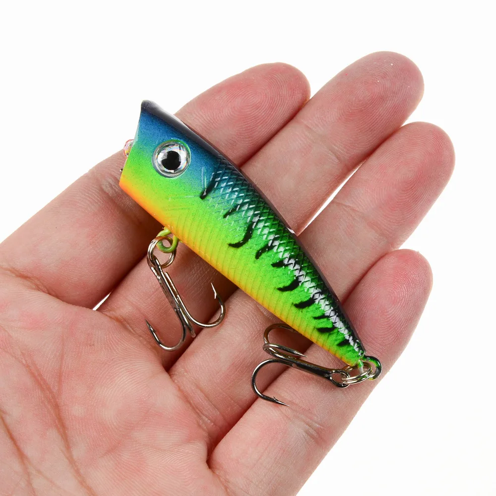 Leurre Popper rigide avec 2 hameçons triples, appât Élidéal pour la pêche en surface, au bar, à la truite ou au brochet, 6cm/6.5g, 1 pièce