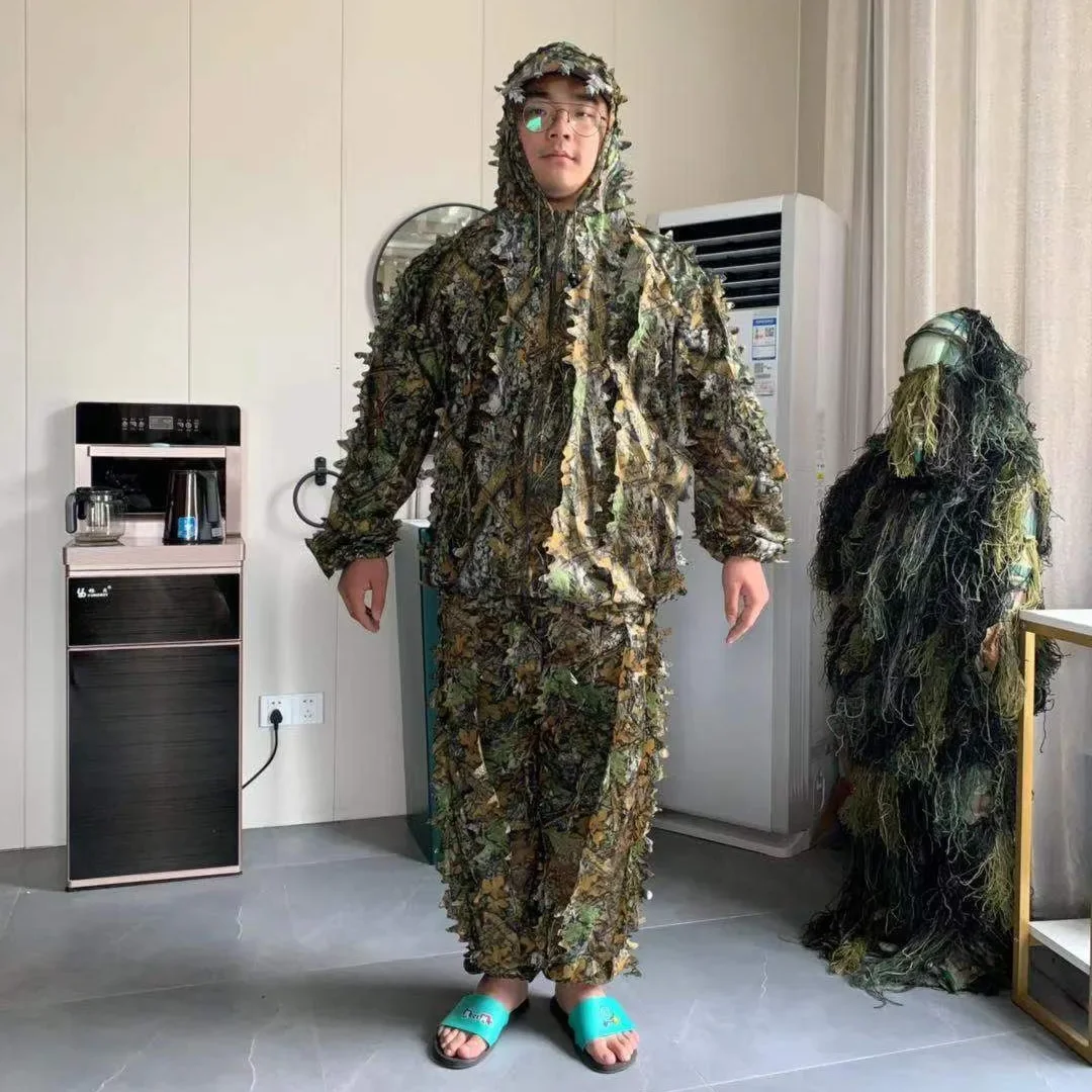 

Ghillie костюм унисекс, новинка 2024, камуфляжная Маскировка с 3D листьями, охотничья одежда, уличное наблюдение за птицами, высокое качество