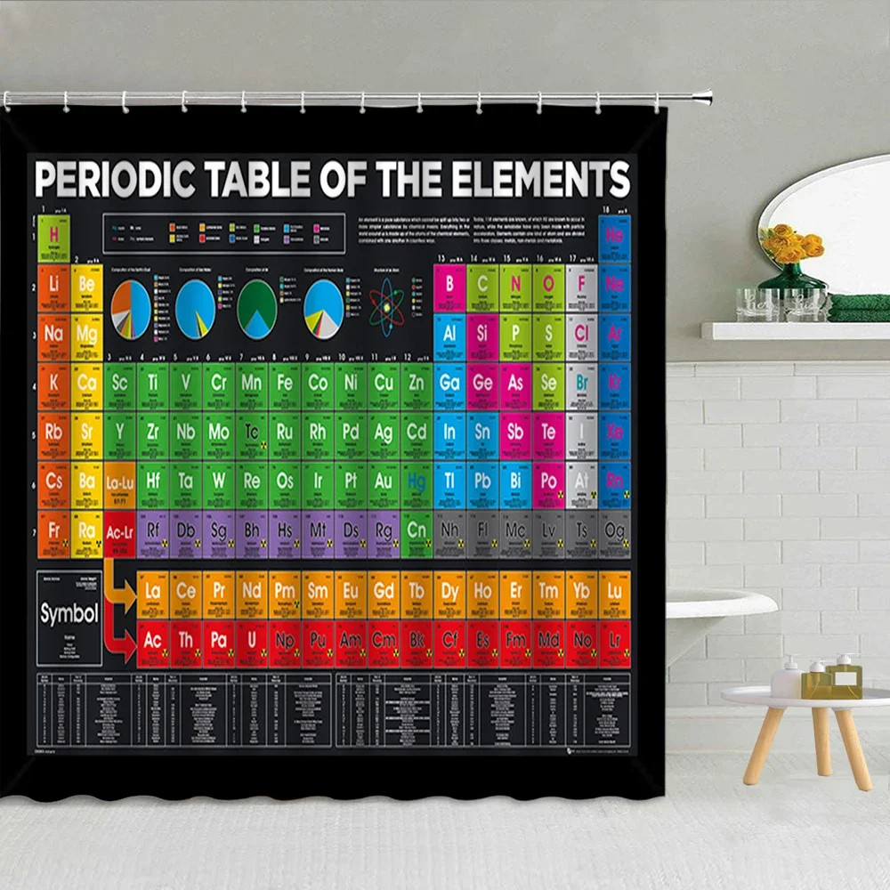 Creative Element Periodic Table Shower Curtain Modern Style Chemical Digital Pattern Bathroom Supplies Cloth Curtains Decoration