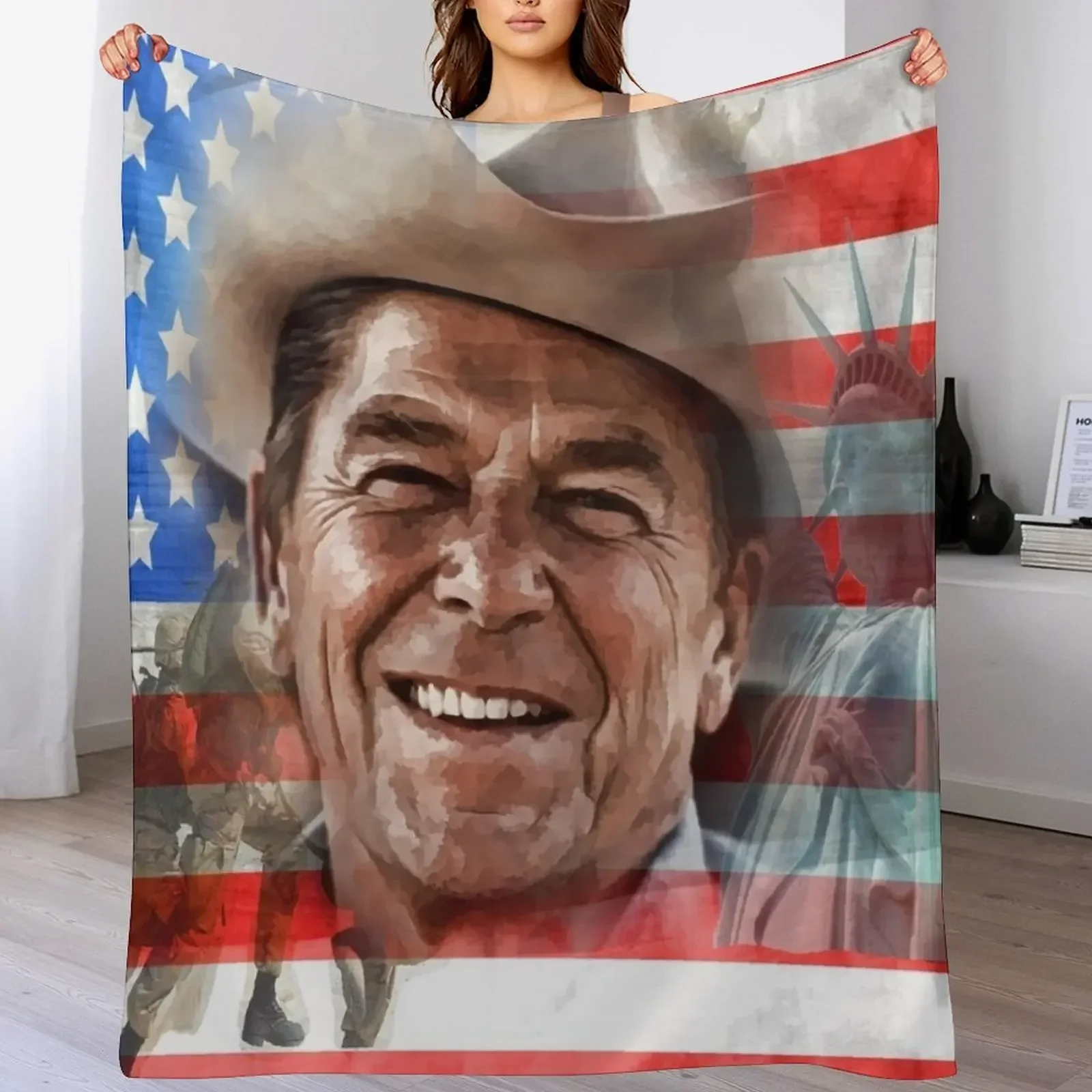 Ronald Reagan Throw Blanket Multi-Purpose Flannel Fabric Decorative Beds Blankets