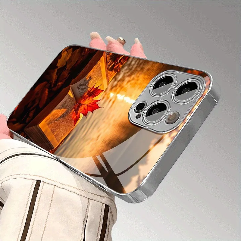

Autumn Maple Leaves Phone Case for iPhone 17 16e 16 15 14 13 12 Mini 11 Pro XS Max XR X 8 7 Air Plus Luxury Tempered Glass Cover