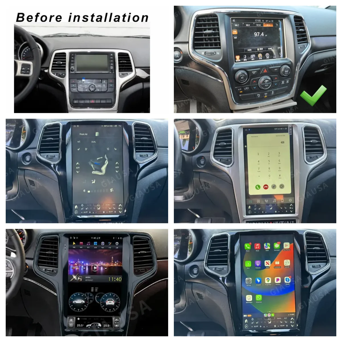 Radio Estéreo para Auto de 13.6 Pulgadas para Jeep Grand Cherokee 2014 2015 2016 2017, Pantalla Táctil, Carplay, Radio, Reproductor Multimedia, GPS, Navegación, Unidad Principal para Auto