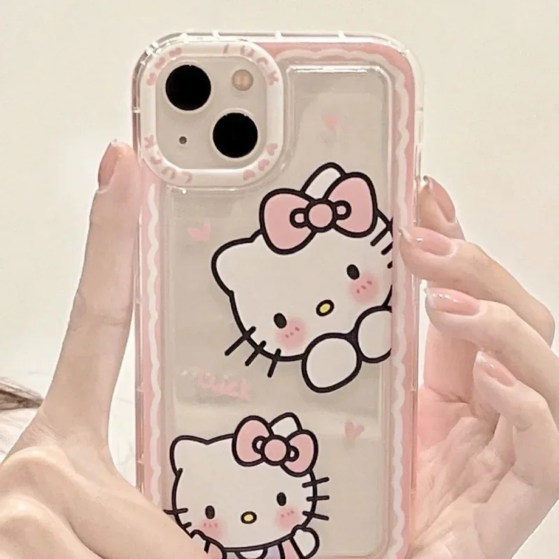 Coque transparente Hello Kitty pour téléphone portable, coque souple antichoc Anime mignon, coque anti-chute pour iPhone 14, 13, 12, 11 Pro Max, XS,