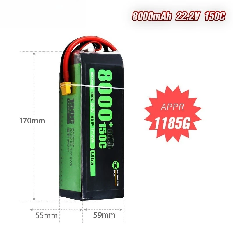 New 22.2V 8000mAh 6S 150C High-capacity Lipo Battery for Remote - Controlled Toy Model Airplane with XT60 Plug