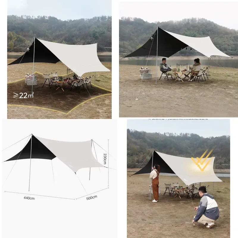 Large Black Coating Rain Fly Camping Tarp Waterproof Hexagonal Lightweight Backpacking Rain Tarp Shelter for Hiking Outdoor