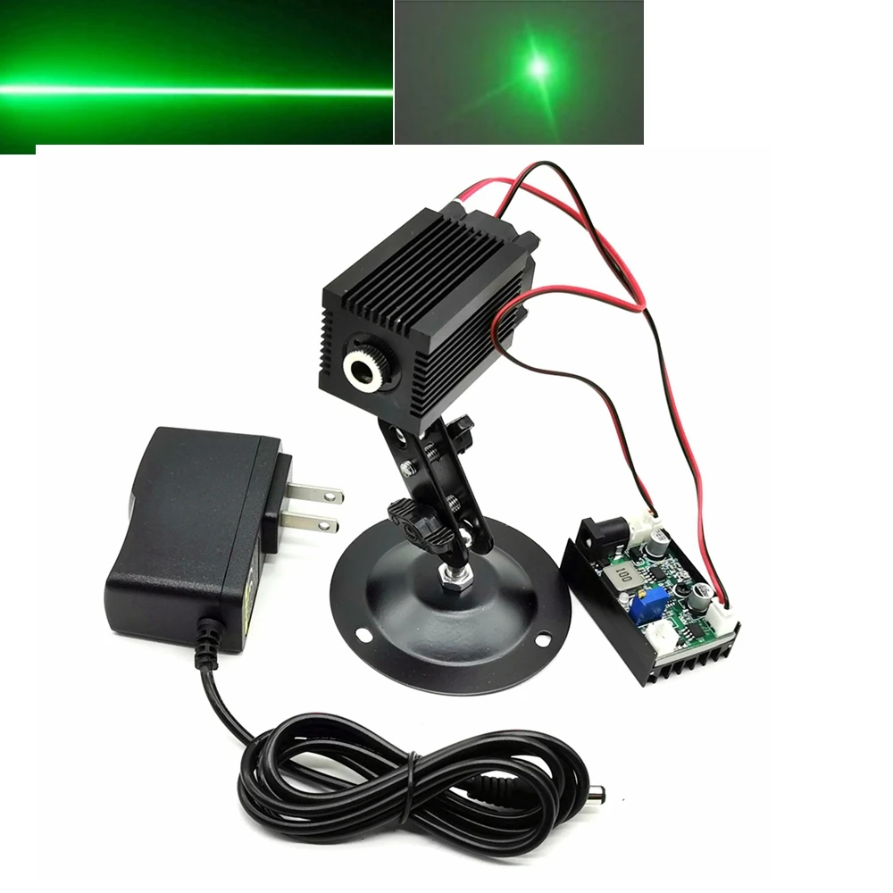 

Focusable 532nm 100mw Green Laser Diode Module Dot/Line Beam With 12V Power Adapter Locator Holder