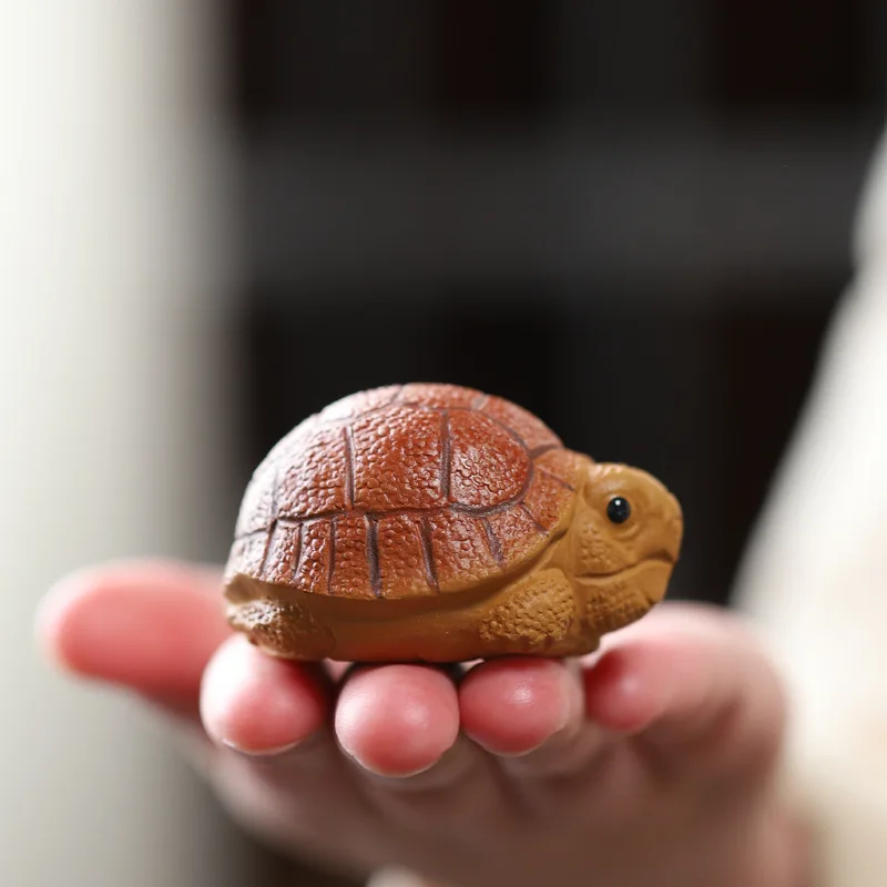 Handmade Yixing Purple Clay Turtle Tea Pet Nurturable Symbol of Wealth for Gongfu Tea Ceremony Home Desk Decor Collectible Gift