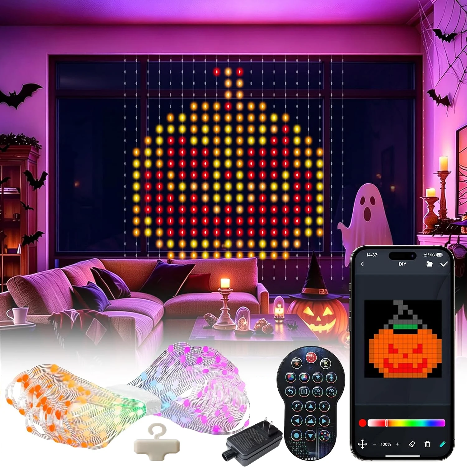 Smart RGB LED Christmas Fairy Light Garland Curtaint With US Plug DIY Pattern Dynamic For Halloween Bedroom Decor Wedding Light