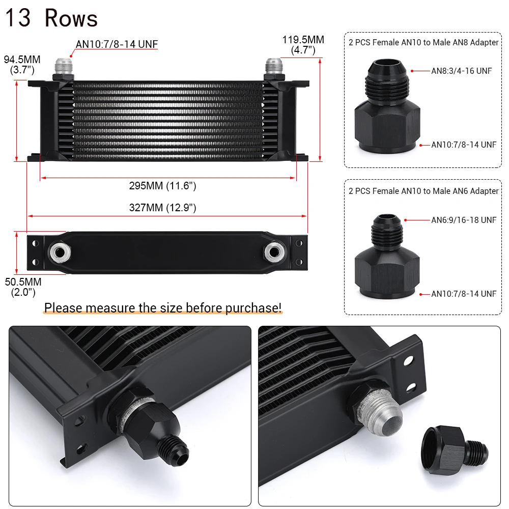 AN10 Aluminum Radiator 7/10/13/16/19/25/30 Rows British Type Car Engine Oil Cooler Cooling Radiator Replacement Universal Cooler