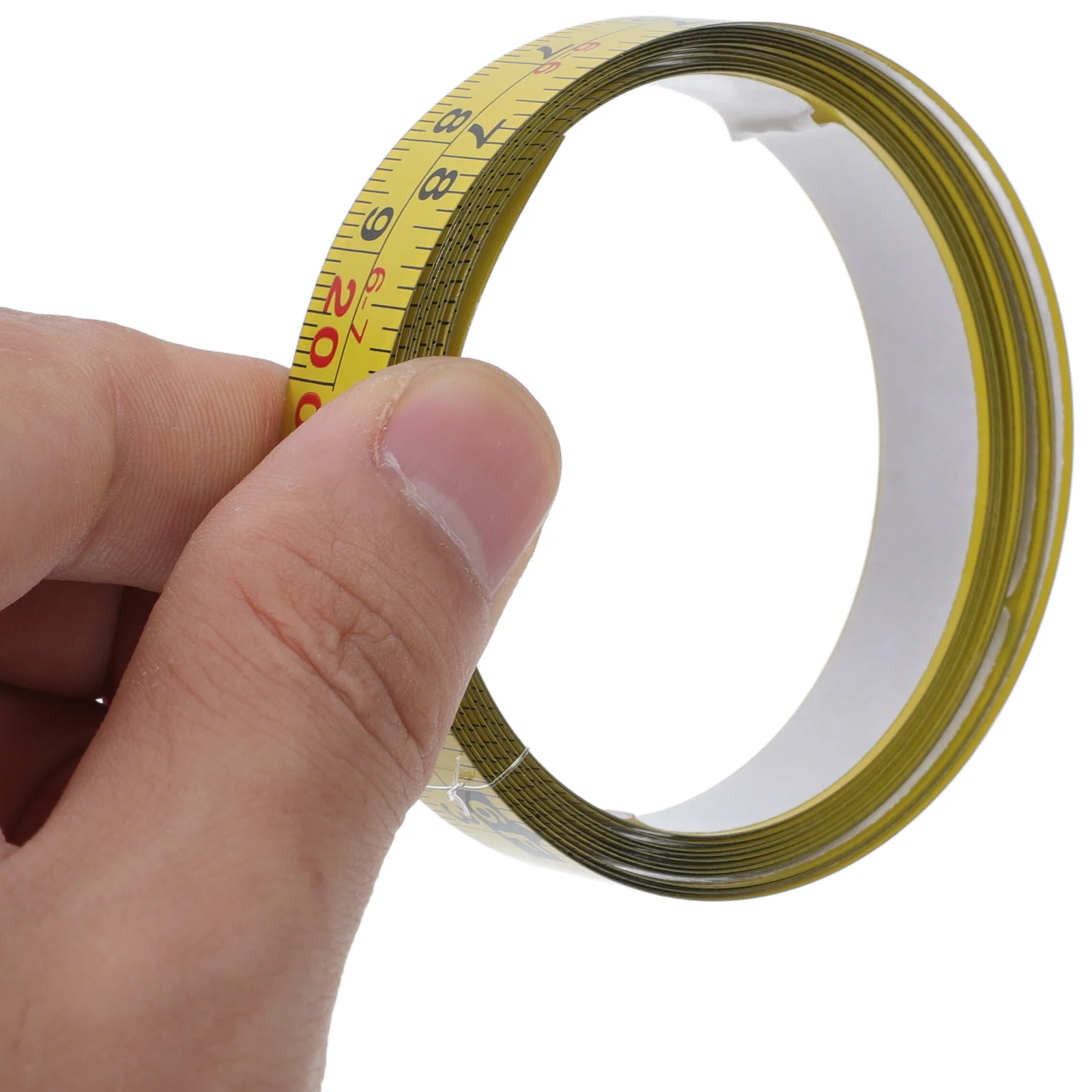 أداة قياس شريط مسطرة لاصقة قابلة للتقشير واللصق لمشاريع الطاولة اليدوية والمتانة الفولاذية المسطحة باللون الأصفر اللامع