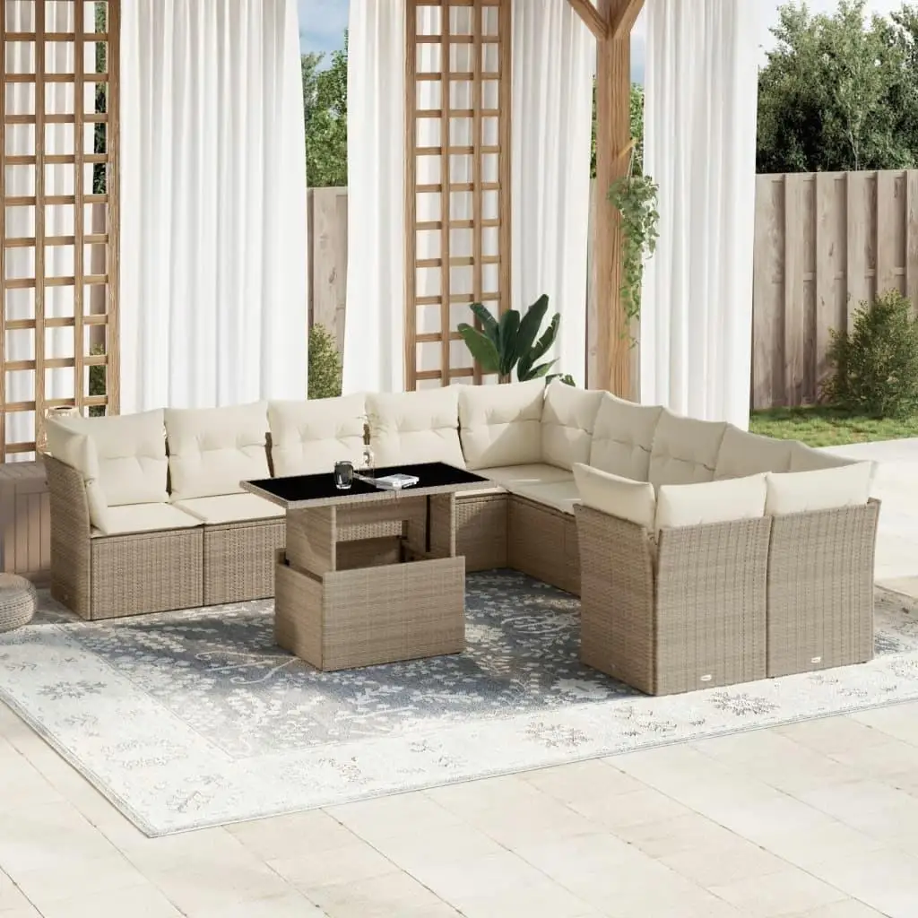 

Beige Cream White Outdoor Garden Sofa Set Comfortable Cushions Modern Design for Patio Balcony Relaxation