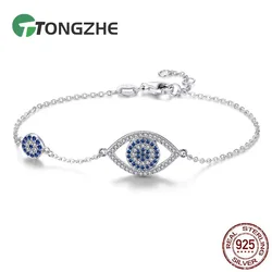 TONGZHE Evil Eye Bracelet 925 Sterling Silver Blue Main Stone Jewelry Link Bracelets For Women Lucky Luxury Pulseira Feminina