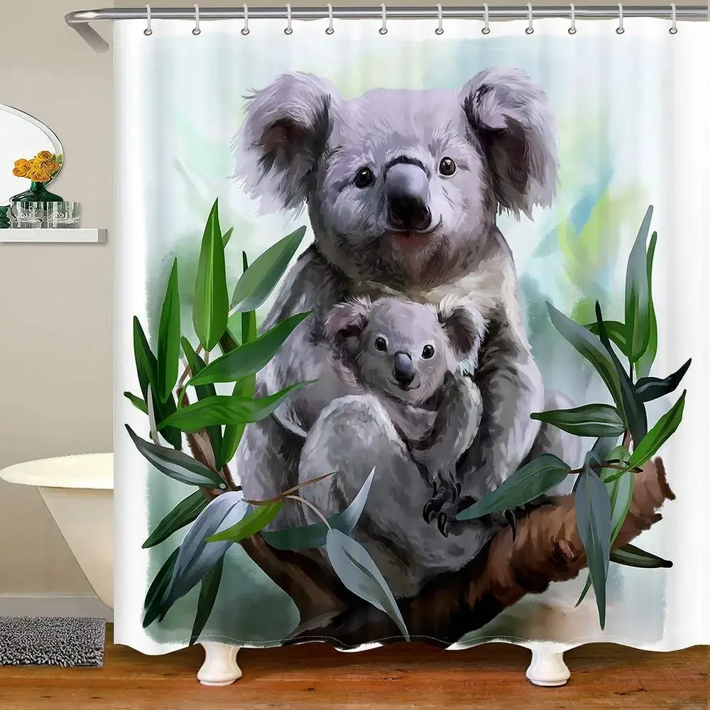 Koala Shower Curtain Pink Kawaii Little Koala Tree Bear Cute Animals for Bathroom Floral Butterfly Natural Rustic Bath Curtains