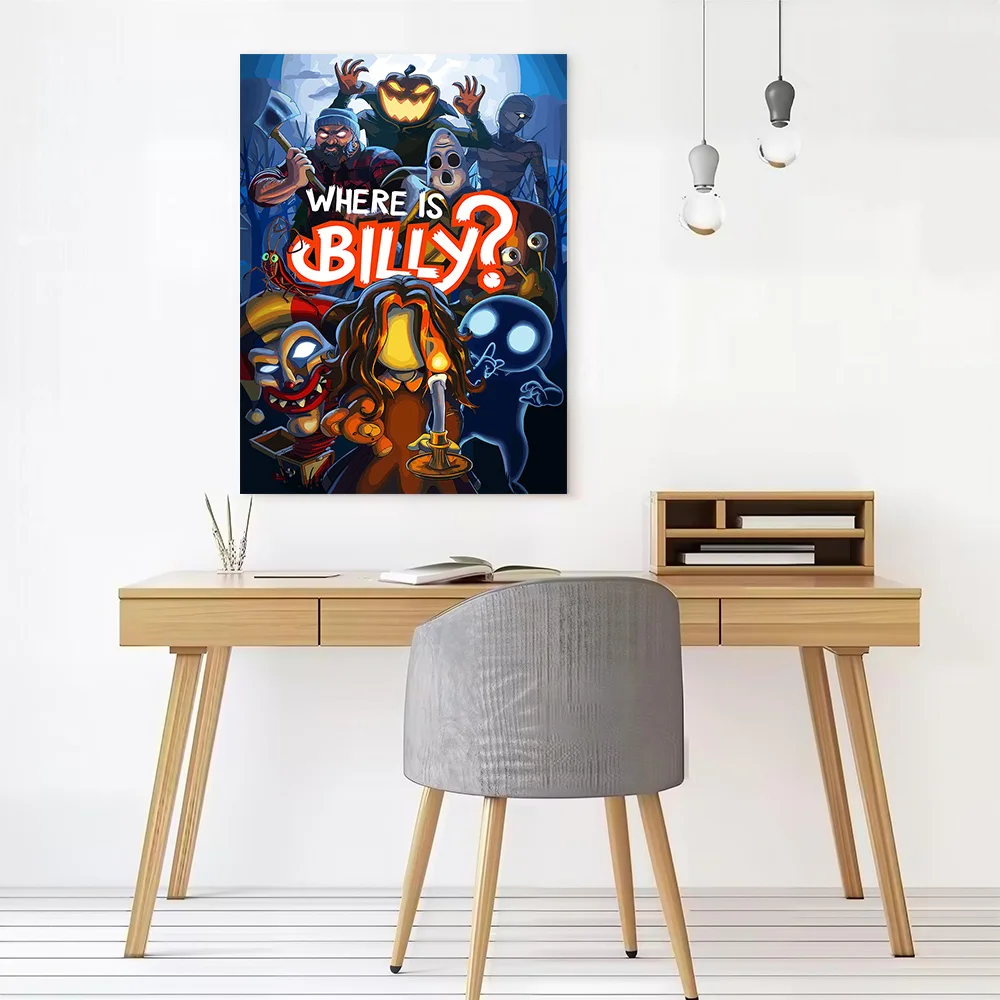Where Is Billy? Spooky Cartoon Illustration Poster Canvas Wall Art Custom Photo Print Modern Painting for Fans Wand Deko Bedroom