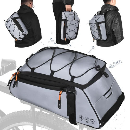Imagen 2 del producto Bolsa para bicicleta 3 en 1, bolsa reflectante para SILLÍN de bicicleta, bolsa impermeable para portaequipajes trasero con correa para el hombro, accesorios para bicicleta de montaña