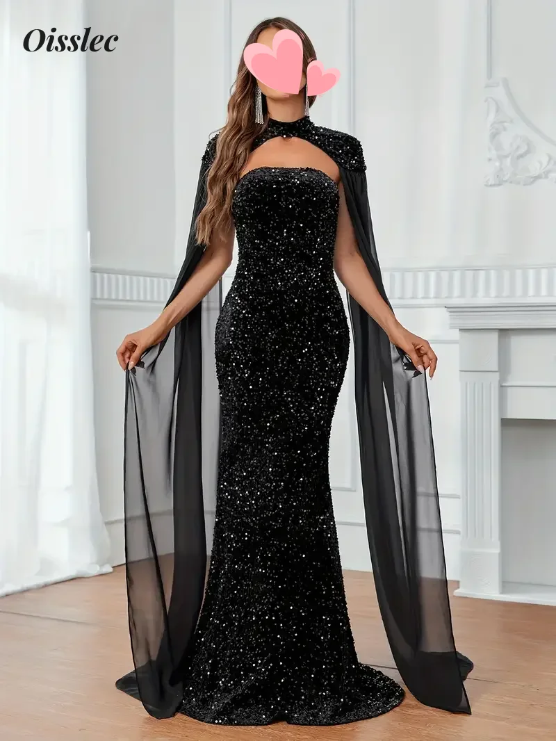 Oisslec-Robe de Soirée de Forme Trapèze avec Fermeture Éclair, Tenue de Bal à Paillettes, Dos aux, Style Formel