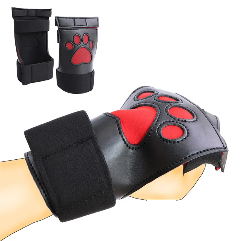 Juguete sexual Unisex para cachorros, guante de cuero con estampado de pata de perro, puño acolchado, Bondage BDSM, fetiche para mascotas