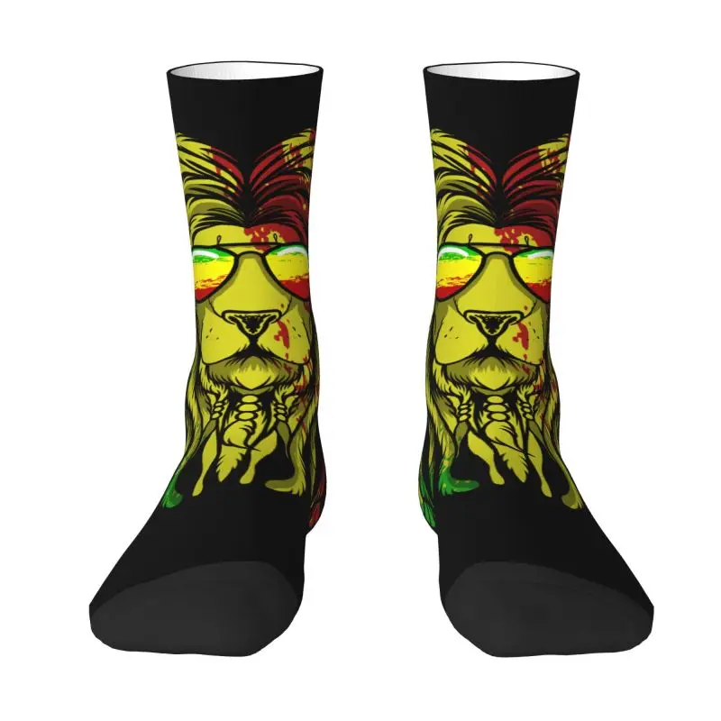 

Reggae Music Lion Jamaican Flag Rasta Rastafari Dress Socks Men's Women's Warm Fashion Novelty Crew Socks