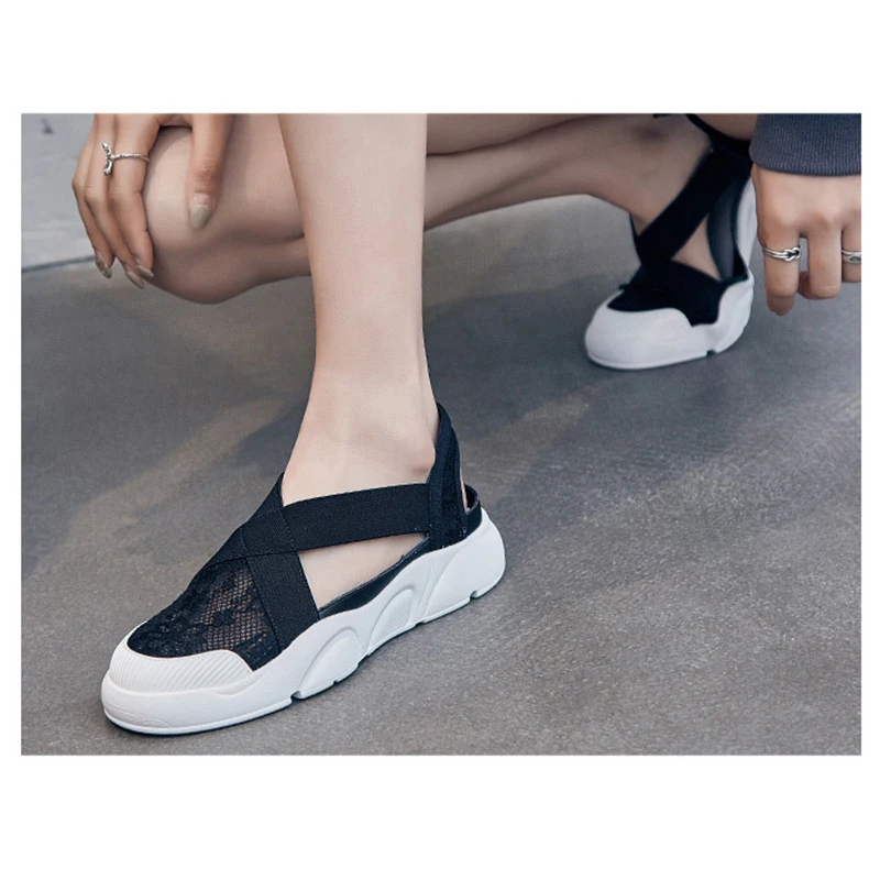 2024 Summer Shoes Women Flats Thick Sole Flat Breathable Mesh Shoes Women Summer Casual Shoes White Green Black A4525