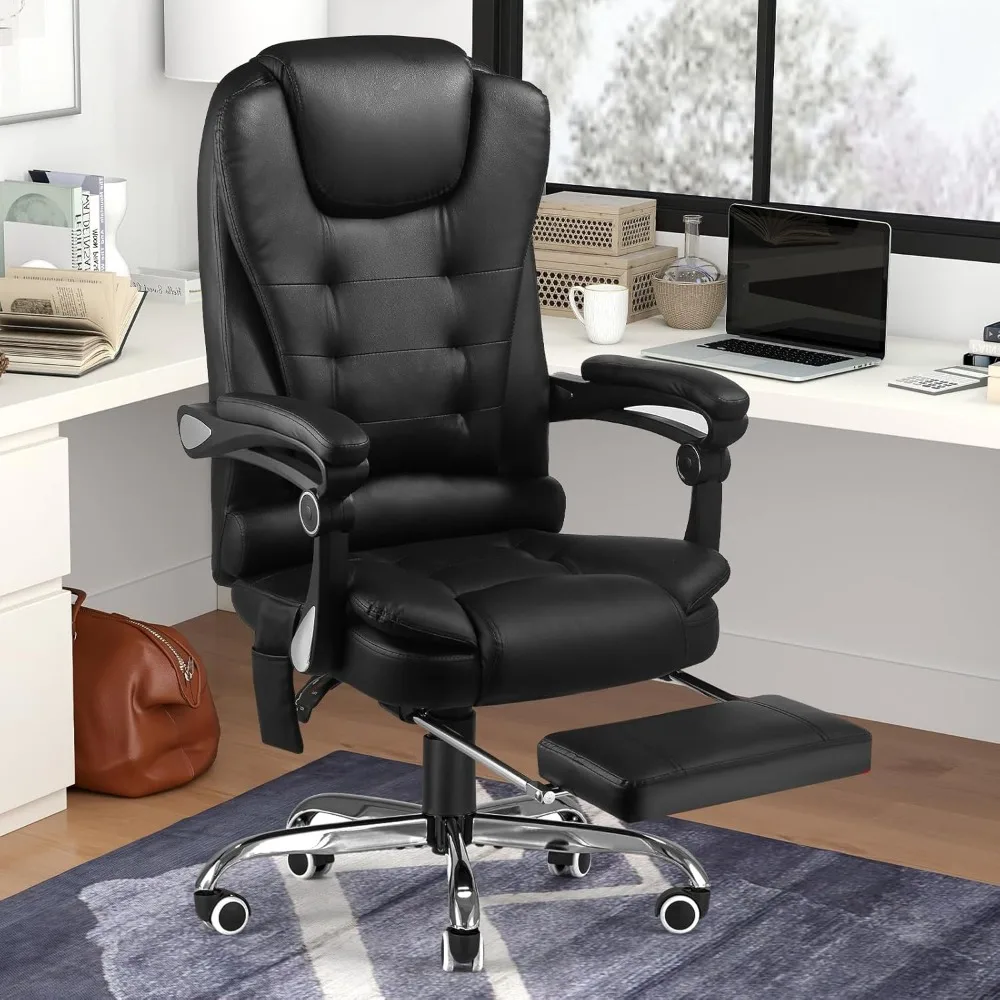 

Office Chair with 7 Point Vibrating Massage&Heat Functions, Ergonomic Recliner Chair w/Footrest PU Leather Wide Computer Desk Ch