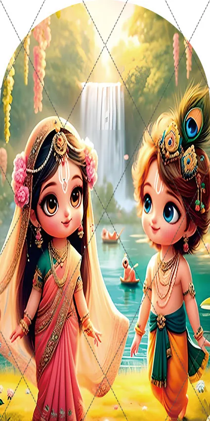 Mehofond Custom 2-Sided India Yashoda and Krishna Peacock Kids Birthday Baby Shower Covers Chiara Arch Background Decor Backdrop image 3
