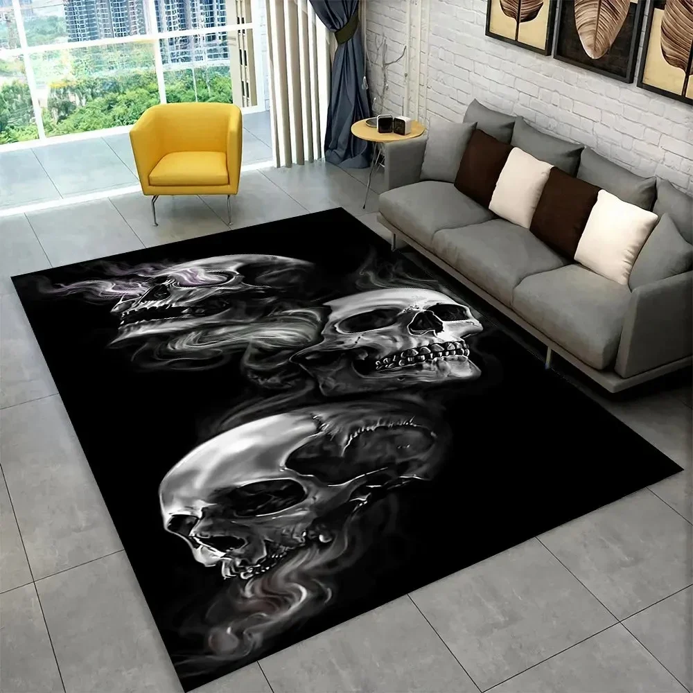 Horror Skull Gothic Pattern Area Rug,Carpet Rugs for Living Room Bedroom Sofa Playroom Doormat Decoration,Non-slip Floor Mats