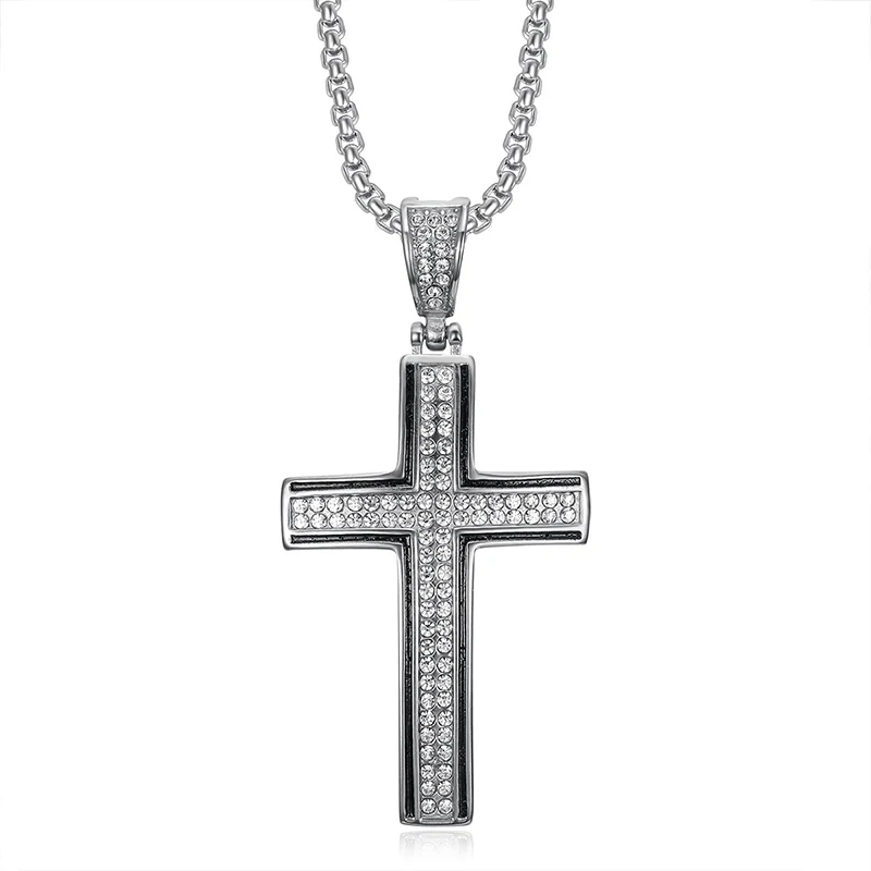 Hiphop Bling Iced Out Rvs Cross Hangers Ketting Voor Mannen Rapper Sieraden Goud Zilver Kleur