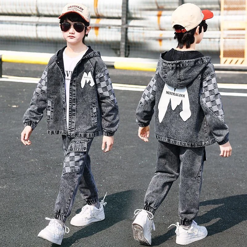 Boys Coat +Pants Kids Suits Cotton 2PCS/Set 2024 Jean Spring Autumn Cotton Sport Teenagers Children Clothing