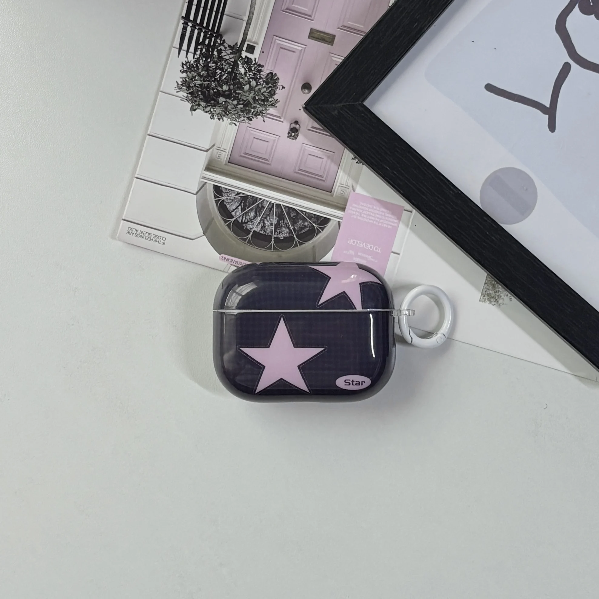 Y2K Style Fashion Blue Pink Five-Pointed Star Check Pattern Protective Earphone Case Suitable for AirPods 5 2 3 4 Pro Pro2 Pro3 - view 6