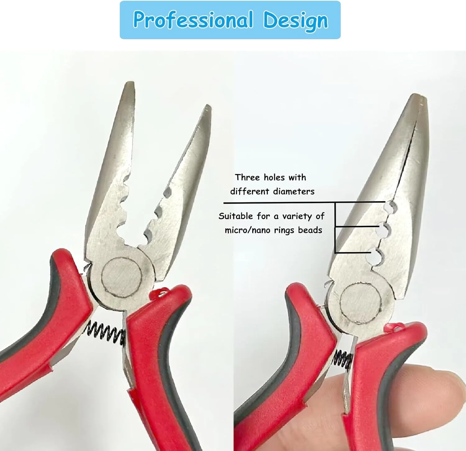 كماشة تمديد الشعر مع 3 فتحات كماشة صغيرة لفتاحة وصلات الشعر الدائري الصغير وأداة إزالة الصواميل (قطعة واحدة، أسود-أحمر) #5